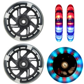 120 mm Scooter Wheels - Pack of 2 120 mm LED Scooter Replacement Wheels with ABEC-9 Bearings - 120 mm Bright Flashing LED Kick Scooter Wheels for Micro Globber Scooter (Black)