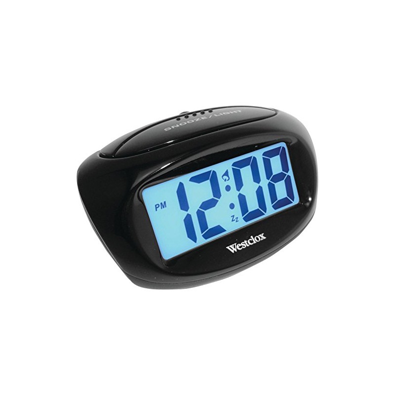 Westclox 70043X Large Easy-to-Read LCD Battery Alarm Clock, Black