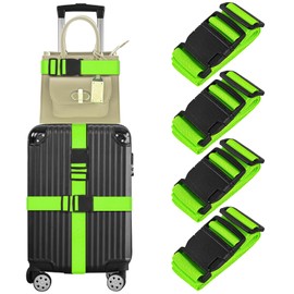 vivinin vivinin 4 Pack Luggage Straps, Luggage Belt with Buckle Closure, Adjustable Luggage Belt for Travel Bag Closure, Luggage Security (Neon Green)