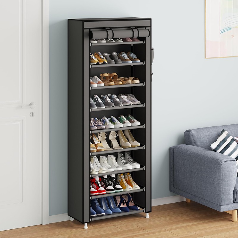 Calmootey 9 Tier Shoe Rack Organizer,Portable Shoe Shelf with Nonwoven