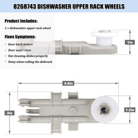 8268743 Dishwasher Upper Rack Wheel for KitchenAid Whirlpool Kenmore Dishwashers Upper Rack Roller Replacement Part 830899 WP8268743 WP8268743VP AP6012252 EAP11745459 PS11745459 (2Pcs)