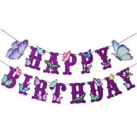 Butterfly Birthday Decorations Butterfly Happy Birthday Banner Butterfly Birthday Banner Butterfly Banner Decor Fairy Happy Birthday Banner for Girls Kids Babys Womens Children's Birthday Decorations