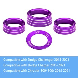 Control Knob Covers，Engine Start Stop Sticker Volume AC Radio Switch Button Decal Trim Aluminum Alloy Rings Compatible with Dodge Challenger/Charger/Chrysler 300 300s (2015-2021) 4 pcs - Purple