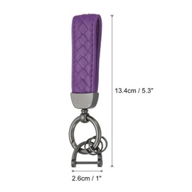 PATIKIL Leather Car Keychain, Genuine Key Chain Holder Universal Decorative 360 Degree Rotatable Key Fob with Black Anti-Lost D-Ring and Screwdriver for Men and Women, Purple