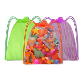 Cosmeria Strandtasche, 3er Pack Mesh Drawstring Sandspielzeug Tasche für Strand, Sandkasten und Outdoor-Aktivitäten – Leicht, Langlebig und Schnelltrocknend