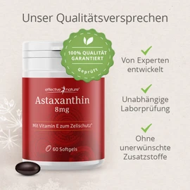 Astaxanthin Capsules High Dose - 60 Capsules for 30 Days - 8 mg Astaxanthin per Day - With Vitamin C and E - 100% Natural Origin - No Additives