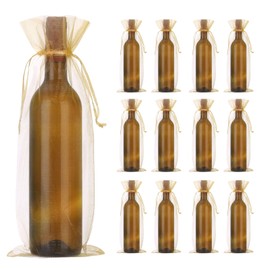 sourcing map 30pcs Organza Wine Bags, 15x5.5 Sheer Mesh Wine Gift Pouches with Drawstrings for Wedding, Birthday and Shower Party Favor, Gold