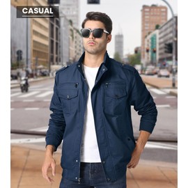 EKLENTSON Windbreaker Men Black Army Jacket Black Coat Tactical Jacket Mens Coats Field Jackets Denim Blue S