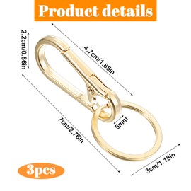 YQQYG 3 PCS Gold Metal Key Clip, Rose Gold Silver Car Key Holder Keyring Clip, Key Chain Ring Clips Holder Organizer for Men Women