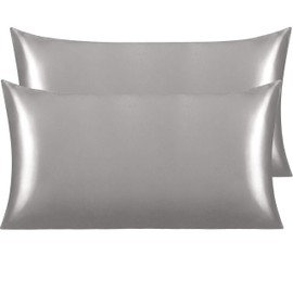 NTBAY 2 Pack Satin King Pillowcases for Hair and Skin, Luxurious and Silky Pillow Cases with Envelope Closure, 20x40 Inches, Grey