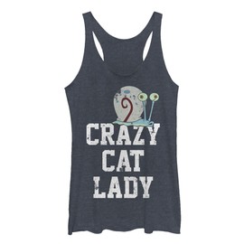 Fifth Sun Spongebob Squarepants Cat Lady Women's Racerback Tank Top, Navy Blue Heather, XX-Large