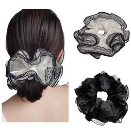 JKQBUX 2 pcs Lace organza scrunchies elastic Hair Bands Hair accessories for Women girls elegant hair ties ponytail thick curly hairs