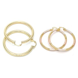 (SET OF 2) 14K Gold Filled & 3 Tone Large Extra Large Round Click Top Hoop Earrings 60-80mm (Gold (80mm) & 3 Tone (70mm))