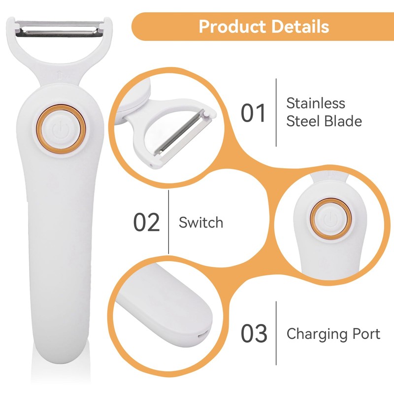 Electric Potato Peeler, Handheld Vegetable Peeler Set with 3 Interchangeable