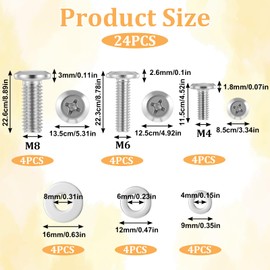 BOHUIZ 24Pcs Universal TV Mounting Hardware Kit, M4/M6/M8 Stainless Steel Screws Washers for Wall Mount TV Monitor Mounts Bracket Fixing