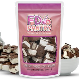 Freeze Dried Ice Cream Sandwich Bites - Vanilla - Crunchy & Sweet Snack 2.5oz Freeze-Dried Space Ice-Cream Pack Dehydrated Resealable Gift Bag