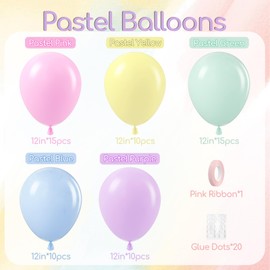 60pcs Pastel Balloons 12inch, Pastel Color Balloons with Light Pink Green Yellow Blue Purple Balloons for Easter Rainbow Pastel Baby Shower Birthday Party Decorations