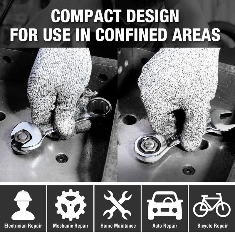 DURATECH Stubby Ratcheting Combination Wrench Set, Metric, 8-piece, 10, 11,