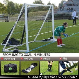 Eco Walker Inflatable Soccer Goal with Carrying Bag, Pump, Soccer Ball, Safe and Portable for Kids and Training (12' x 6')