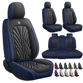 ANKIV Fully Covered Premium Faux Leather Car Seat Cover Custom Fit for Lincoln Continental 2000-2002 2017-2020 Water-Proof Breathable Sedan SUV Seat Protectors (Black Blue,Full Set 5 Seats)