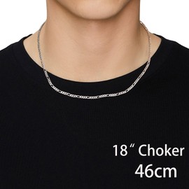 U7 925 Sterling Silver Necklace for Women Silver Figaro Chain Necklace for Men Boys Solid 925 Sterling Silver Jewelry 22 Inch