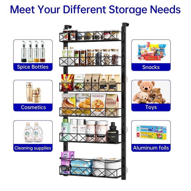 MIAOLI Over the Door Organizer, Black 6-Tier Pantry Door Organizer