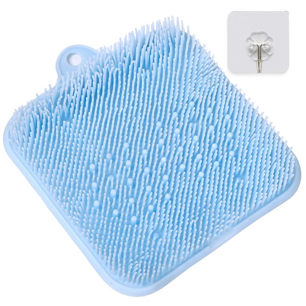 GuanZo Foot Brush, Foot Wash Mat, Foot Care Brush, Foot Care Brush, Foot Mat TPE, Athlete's Foot Prevention, Exfoliating Exfoliation, Wall Hanging Hook, Anti-slip Suction Cup, 9.4 x 9.4 x 1.6 inches (24 x 24 x 4 cm), Sky Blue