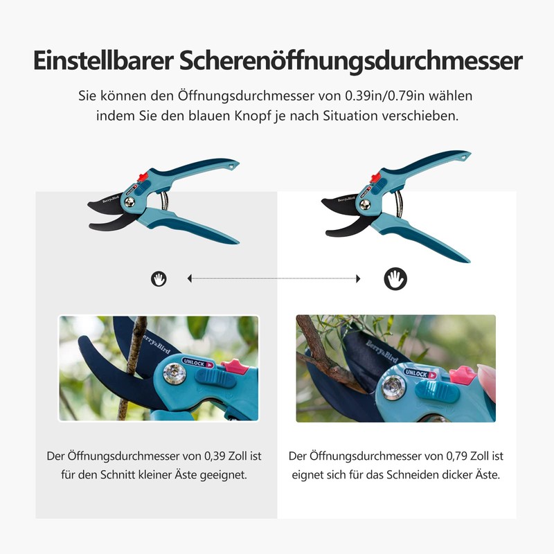 Berry&Bird Garden Shears, 22 cm Gardening Hand Scissors, Adjustable Size