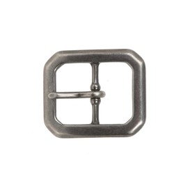 1 1/4 Inch Center Bar Single Prong Solid Brass Octagon Rectangular Belt Buckle, Antique Silver