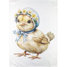 Half a Donkey Easter Chick in a bonnet large cotton tea towel