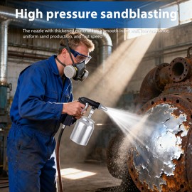 Sand Blasting Gun Compressed Air Working Pressure 6.2 Bar Portable Sand Blaster 1000 CC Aluminium Pot Capacity Sand Blasting Gun for Polishing, Smoothing, Rust Removal, Cleaning
