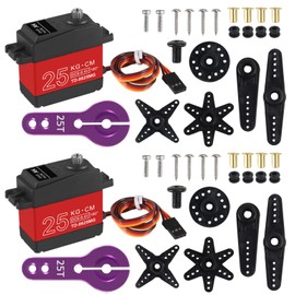 DWEII 2PACK 25KG RC Servo High Torque Servo Motors,Waterproof Metal Gear Steering Servo for 1/8 1/10 RC Car Robot DIY, Digital Servo with 25T Servo Horn, Control Angle 180°