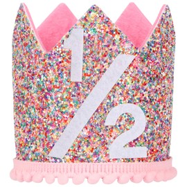 Birthday Crown Baby Rainbow Birthday Party Princess Crown Adjustable Headband Hat Baby Crown for Children Girls Party Hats Decoration Birthday Hat Children's Birthday Party (Half Year)