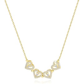 MenYiYDS - WOMEN'S NECKLACE, FOUR-LEAF HEART NECKLACE, FOUR-LEAF CLOVER NECKLACE THAT CAN CHANGE SHAPE, FULL OF DIAMONDS AND SMALL HEARTS (GOLD)