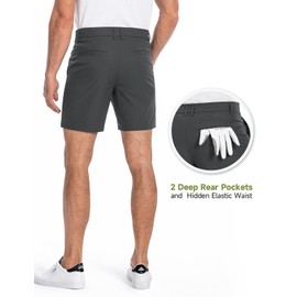 Moosehill Mens Golf Dress Casual Shorts 7" 10" Quick Dry Stretch Anti-Wrinkle Flat Front with 4 Pockets for Work Hybrid Chino (7"- Dark Grey, 34)