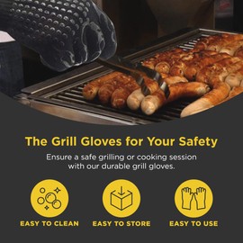 Insulated BBQ Heat Resistant Gloves - Neoprene & Polyester Barbecue Grilling Gloves with Silicone Pads for Gas Grill & Charcoal Grills Outdoor Cooking - 1400°F High Heat Fire BBQ Mittens by O-Yaki