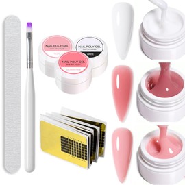 Builder Gel Nail Kit - 3PCS Nude Pink White Hard Gel Nail Builder - False Nail Poly Gel Nail Kit for Nail Extension - UV Nail Gel for Nail Hardener Sculpting 3D Nail Art Decoration