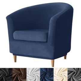HFCNMY 2 Piece Club Chair Slipcover,Stretch Velvet Barrel Chair Covers Soft Tub Chair Slipcover Washable Armchair Cover with Elastic Bottom Blue