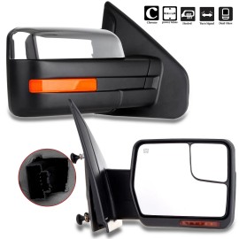 CSDEX Chrome Towing Mirrors Power Heated Signals LH+RH Pair for 2004-2014 F-150 Truck