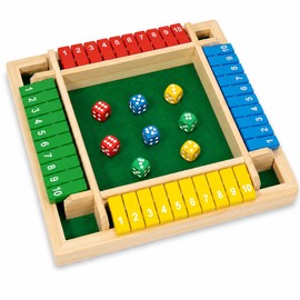 OANM studio Shut The Box Game, 4 Player Wooden Square Board with 8 Dice Set
