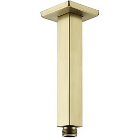 Brushed Gold Shower Arm with Flange 6 Inch Straight Stainless Steel Top Rainfall Shower Head Extension Pipe, Square