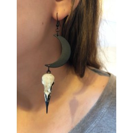 Raven Ranch Studio Crescent Moon Raven Skull Earrings Waning Moon Earrings Witch Jewelry Tiny Charm