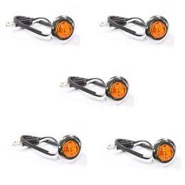 Set of 5: 3/4" Bullet Amber Mini Round LED Lights with Chrome Bezel Clearance Side Marker Truck Trailer