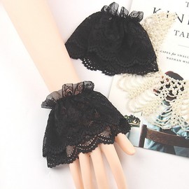 New Fall/Winter Dual-Layer Fake Sleeve Cuff Lace Arm Warmers & Fingerless Gloves - Black, White, Pink Three-Color Short White + Free Size 10ea