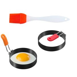 Egg Rings for Frying - 2 Pack Non Stick Egg Rings, Stainless Steel Frying Egg Ring Mold with Anti-Scald Folding Handle and an Oil Brush, Egg Circles for Fried Eggs, Pancake, Mini Burger Patty