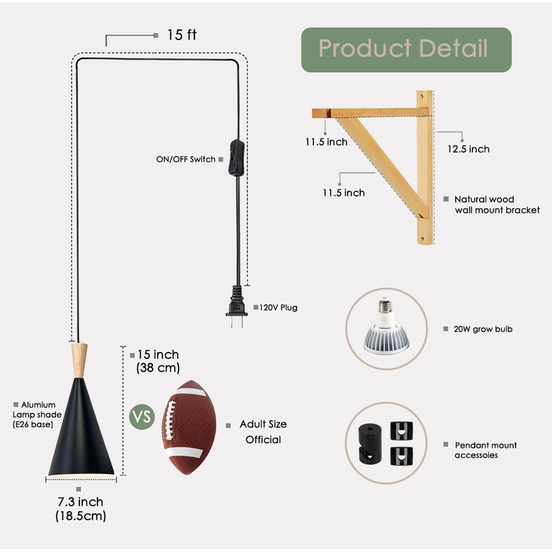 VALIKIY Hanging Grow Light, 20W Full Spectrum Pendant Grow Lights