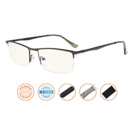 UV Protection,Anti Blue Rays,Half-rim Computer Reading Glasses (Gunmetal) +1.25
