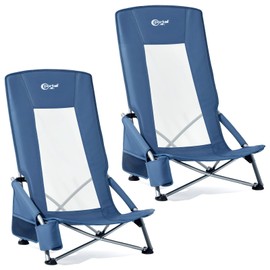 Portal High Back Beach Chair for Adults - Heavy Duty 350 lbs Folding Portable Sand Chair with Cup Holder & Side Pocket, Breathable Mesh Tall Camping Chair with Rotating Feet for Outdoor Travel Blue