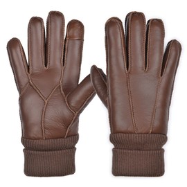 Harssidanzar Touchscreen Shearling Gloves,Women Warm Winter Leather Shearling Sheepskin Touchscreen Texting Gloves KL033US,Coffee,Szie S