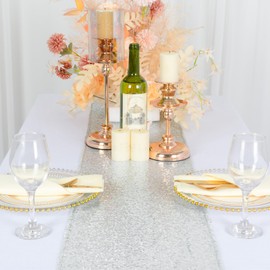 ShinyBeauty Silver Glitter Table Runner - 12x90 Inch (30x225cm) Sparkling Party Decor for Christmas, Weddings, Birthdays & Events